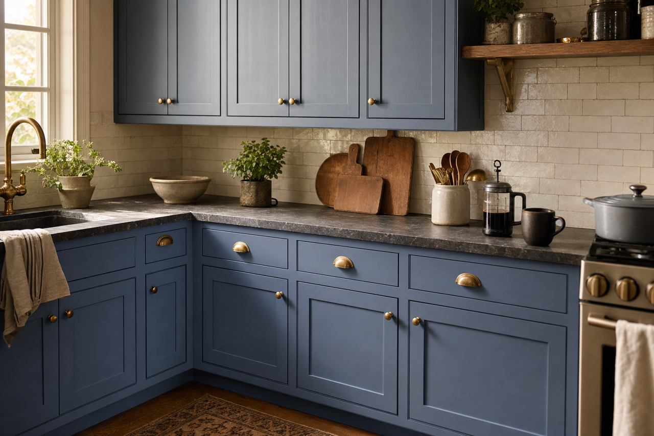 Blue Nova by Benjamin Moore on cabinets