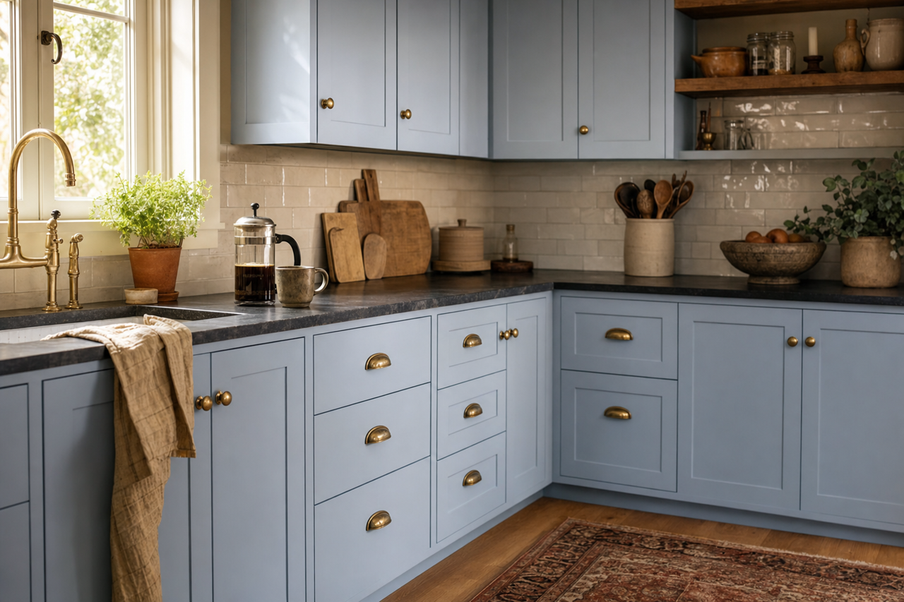 Sunrise by Benjamin Moore on cabinets