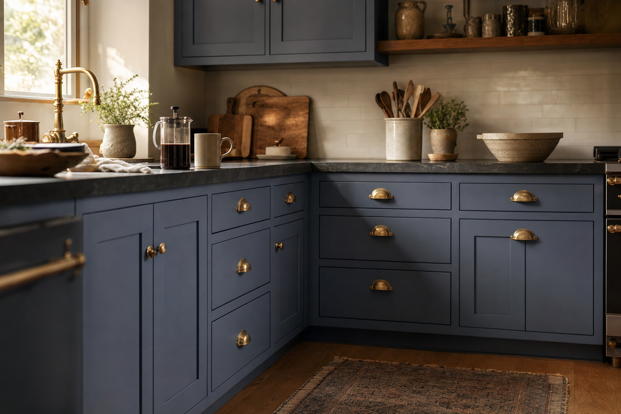 Blue Heron by Benjamin Moore on cabinets