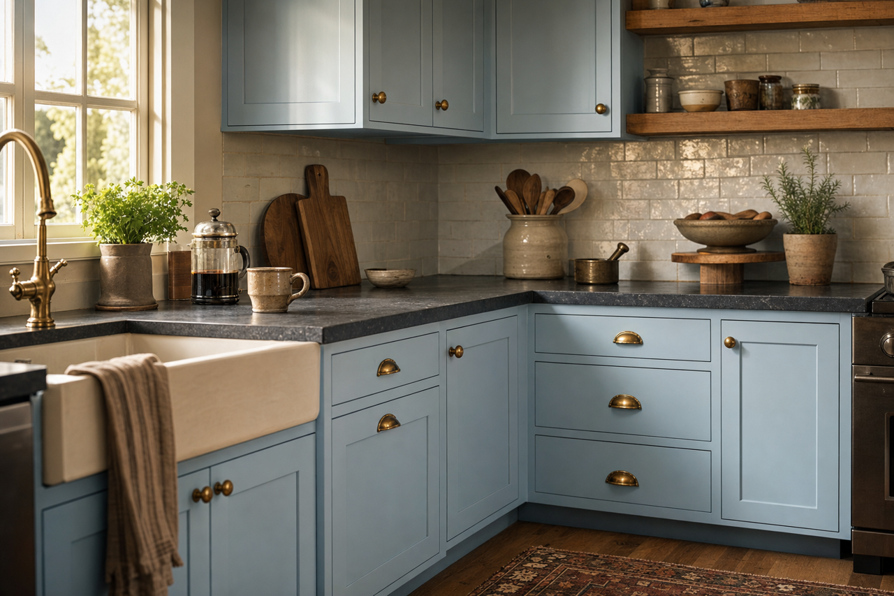 Sea by Benjamin Moore on cabinets
