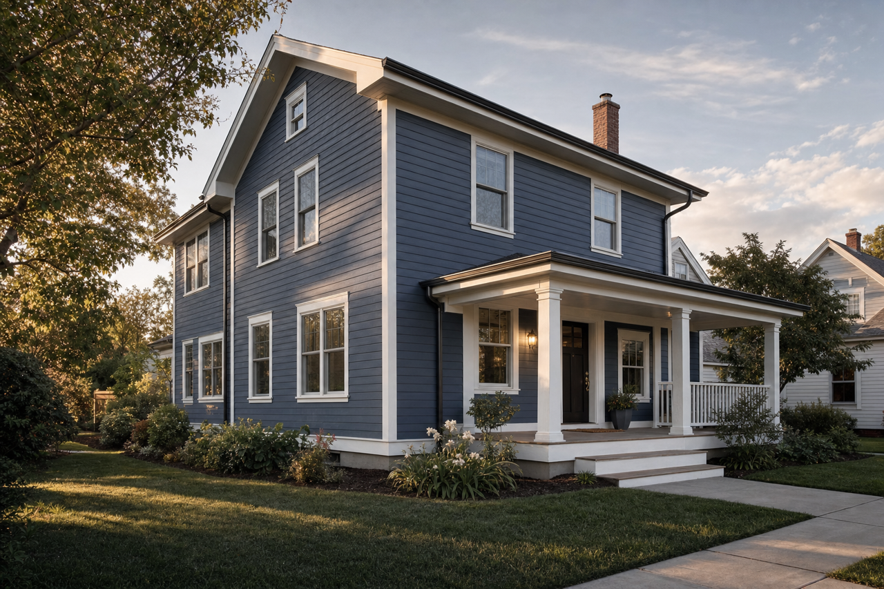 Kensington Blue by Benjamin Moore on exterior