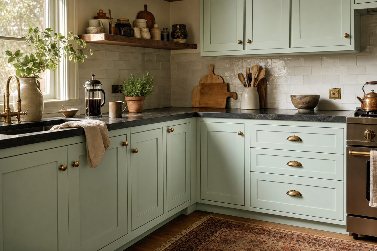 Green by Benjamin Moore on cabinets