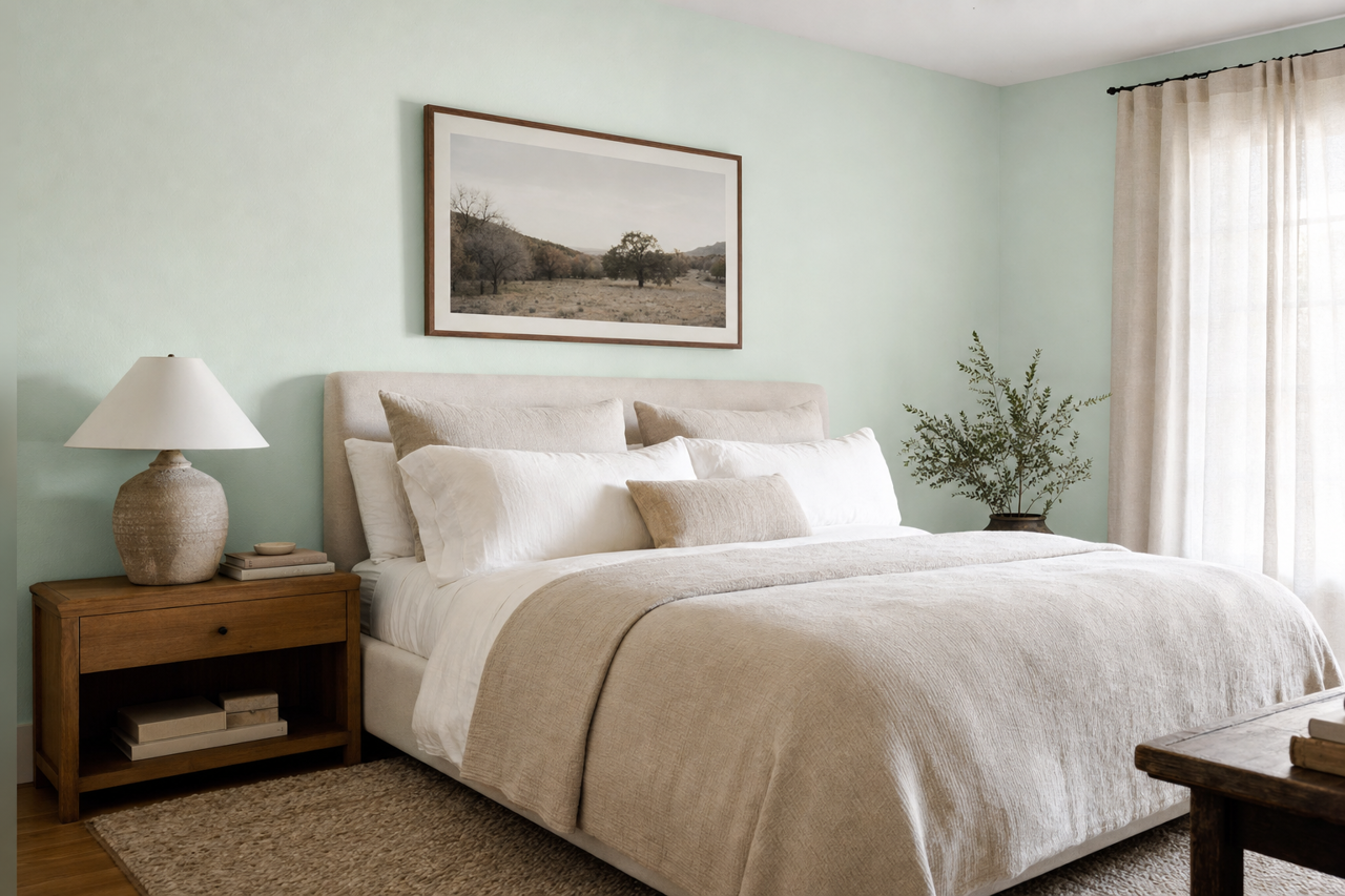 Taffeta Green by Benjamin Moore on interiors