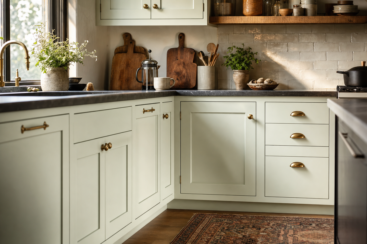 Aloe Vera by Benjamin Moore on cabinets