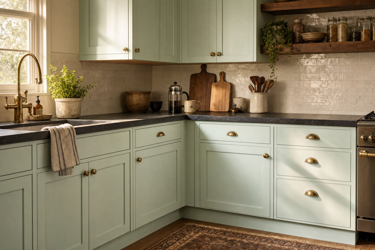 Come by Benjamin Moore on cabinets