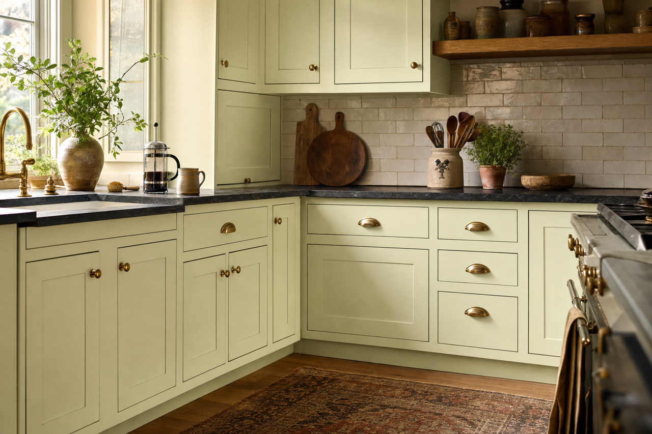 Appalachian by Benjamin Moore on cabinets