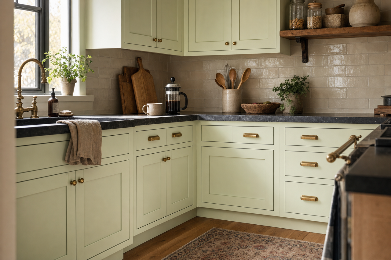 Green by Benjamin Moore on cabinets
