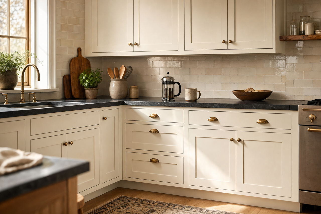 Silver by Benjamin Moore on cabinets