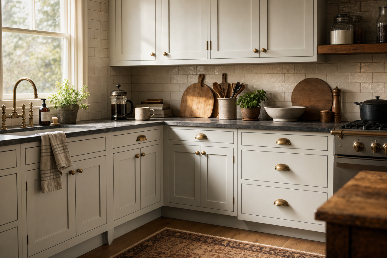 Oystershell by Benjamin Moore on cabinets