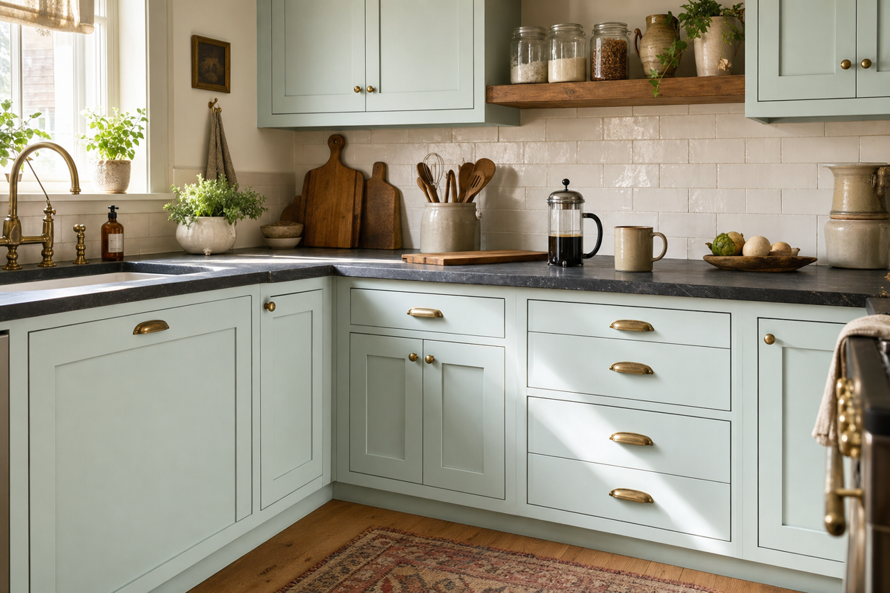 Winter by Benjamin Moore on cabinets