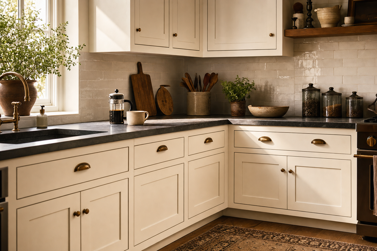 Alabaster by Benjamin Moore on cabinets