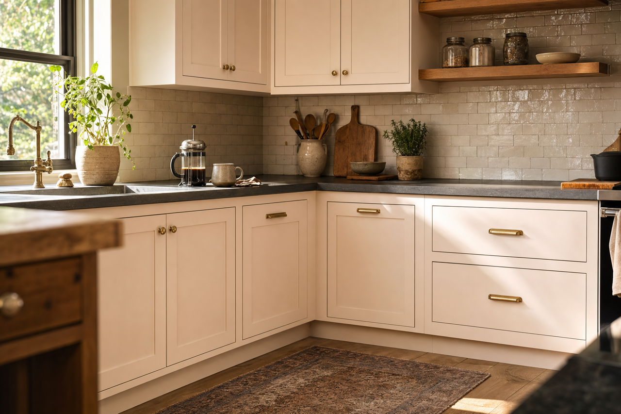 Mauve by Benjamin Moore on cabinets