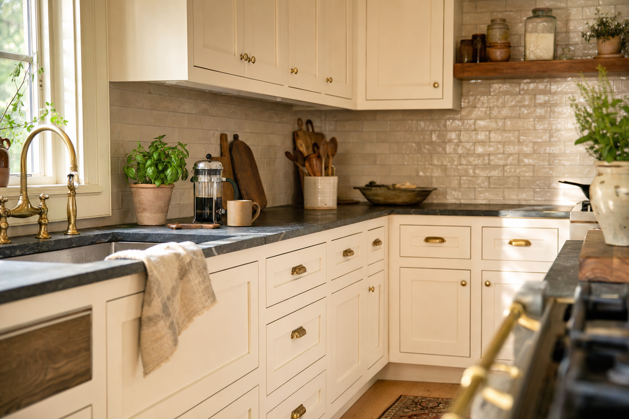 White by Benjamin Moore on cabinets