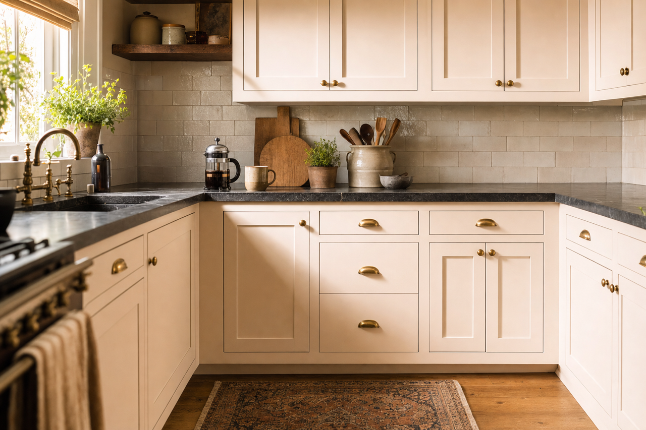 Pink by Benjamin Moore on cabinets