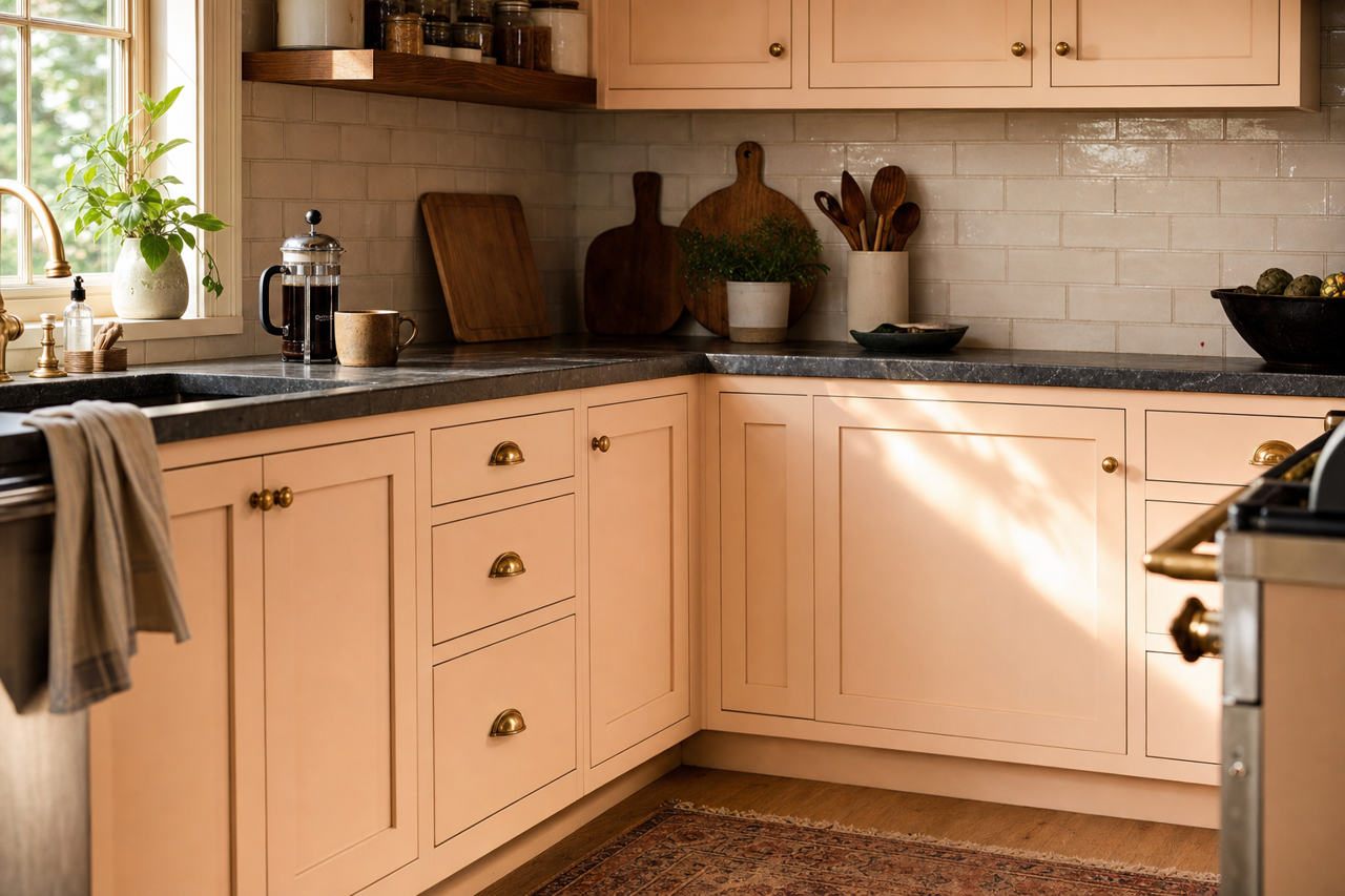 Sheer Pink by Benjamin Moore on cabinets