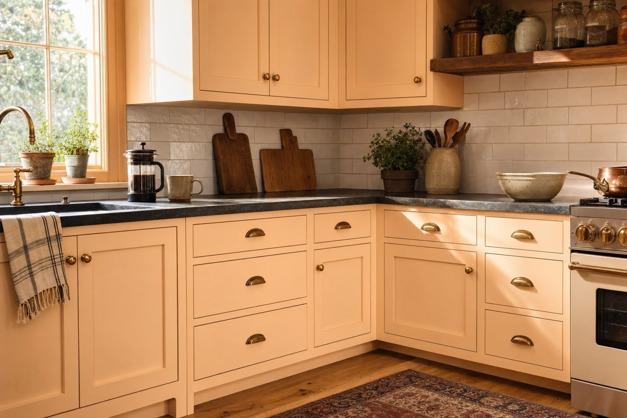 Butterfly Kisses by Benjamin Moore on cabinets