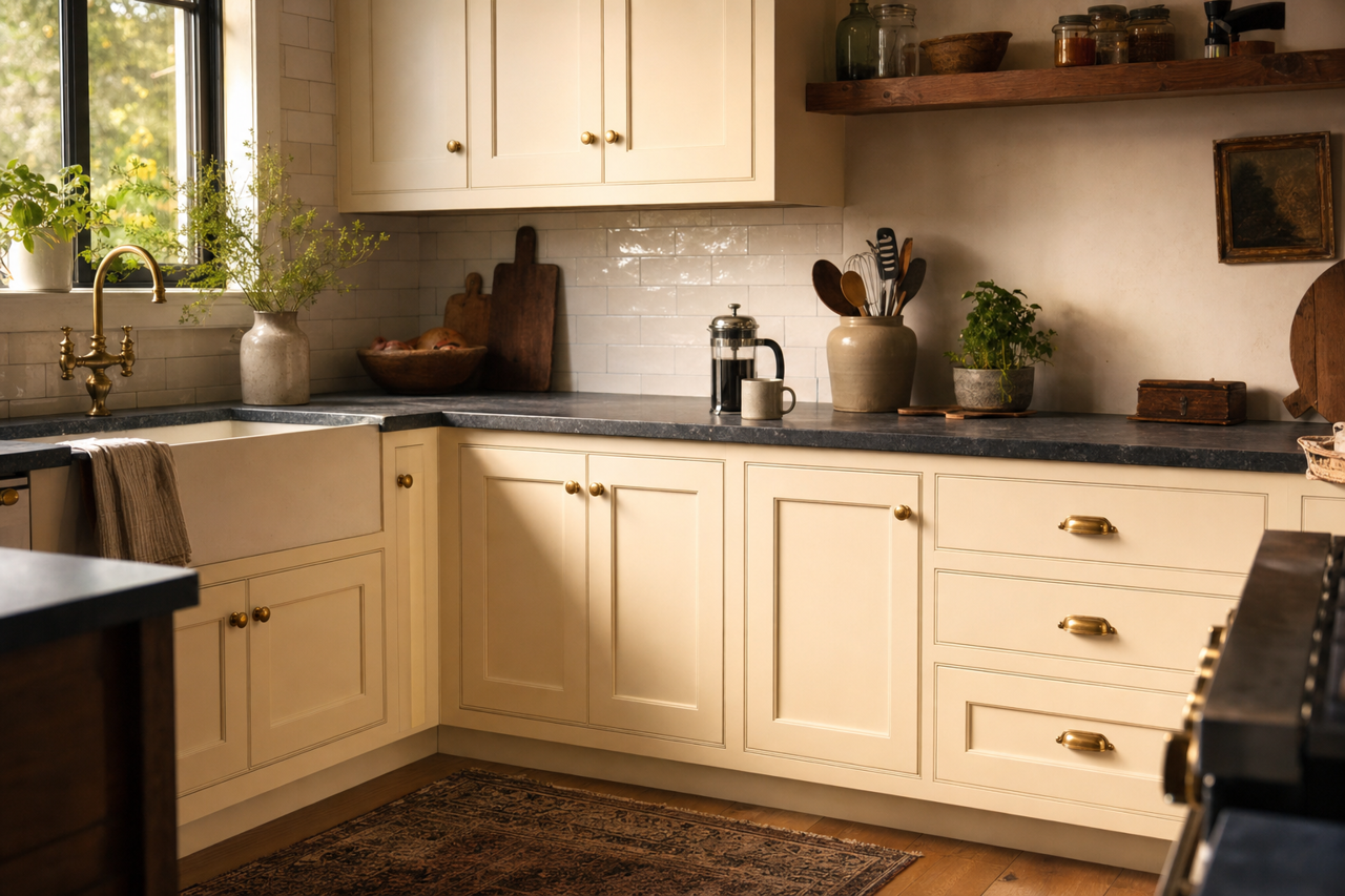 White Blush by Benjamin Moore on cabinets