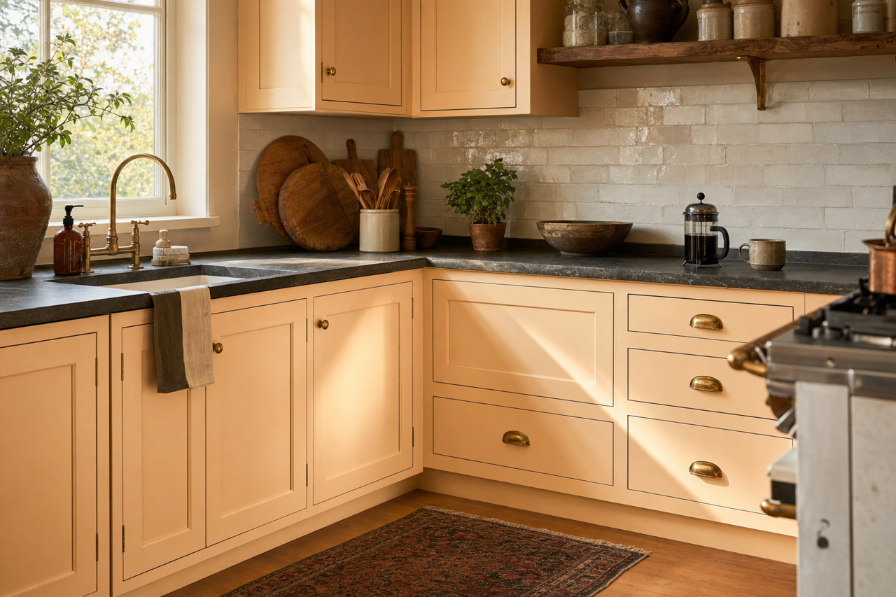Lily of the Valley by Benjamin Moore on cabinets