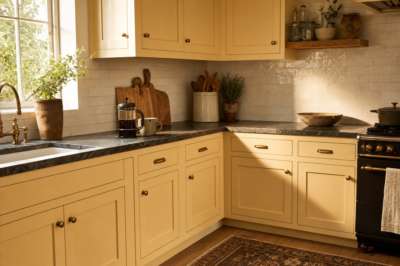 Paradise by Benjamin Moore on cabinets