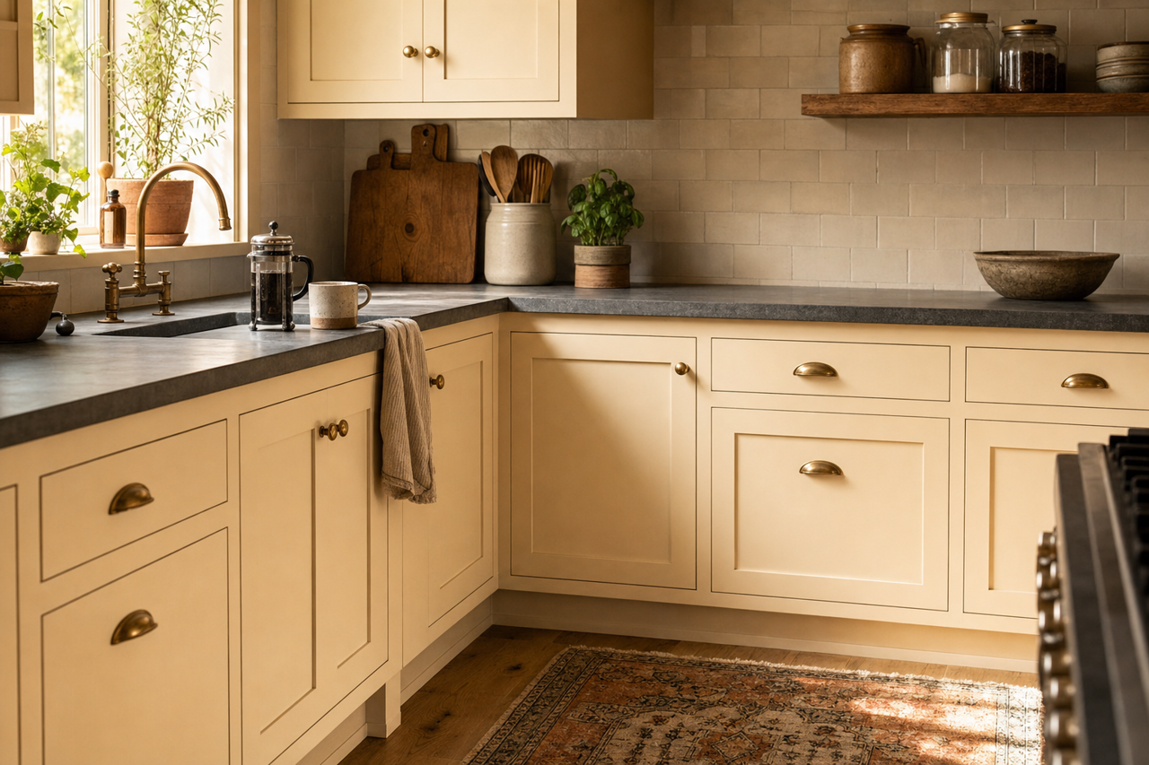 Linen by Benjamin Moore on cabinets