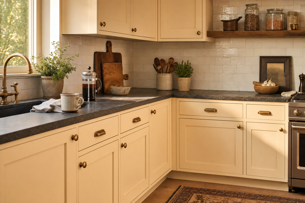 Windsor Cream by Benjamin Moore on cabinets