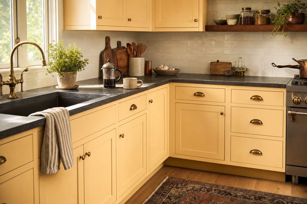 Cookie Dough by Benjamin Moore on cabinets