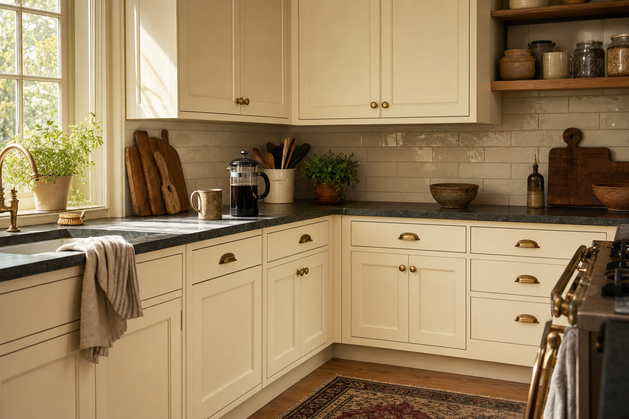 Ivory White by Benjamin Moore on cabinets