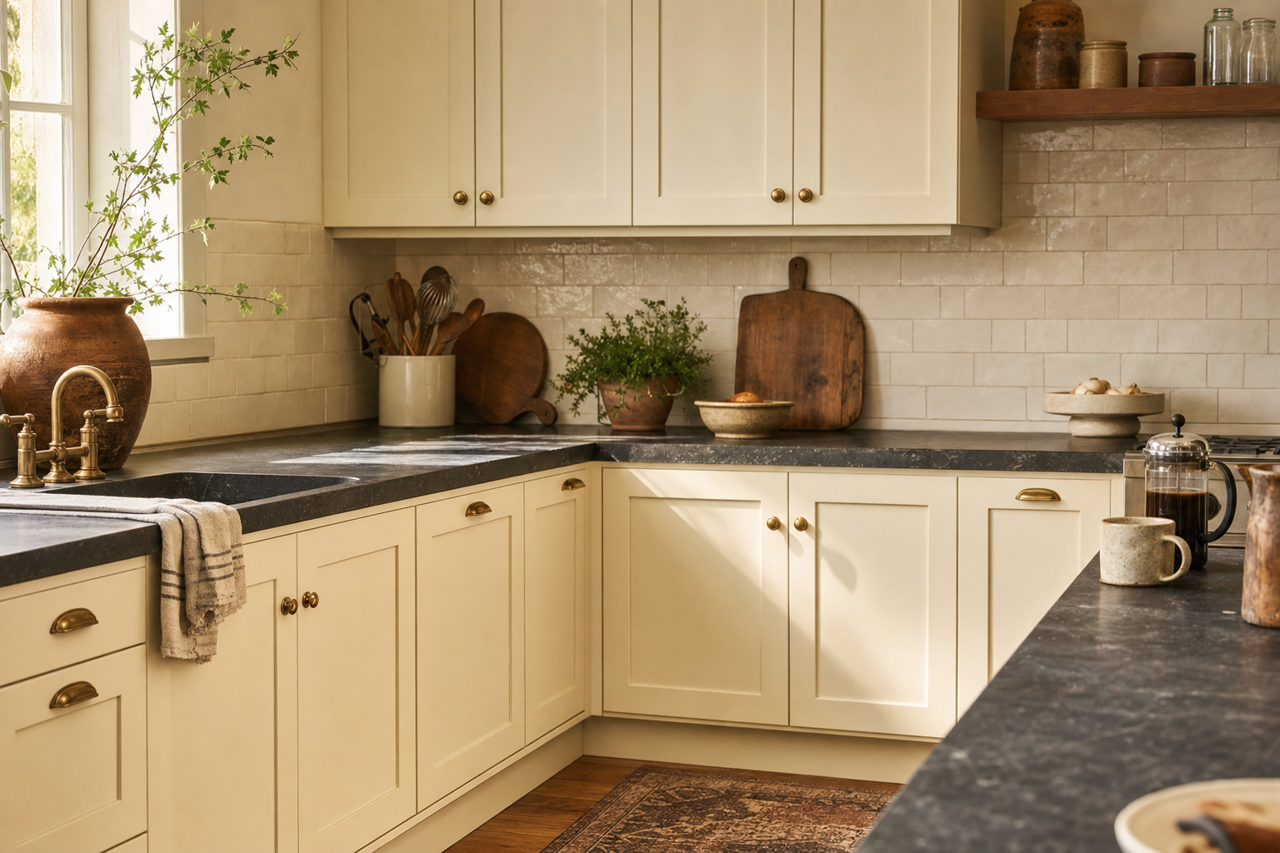 Seashell by Benjamin Moore on cabinets