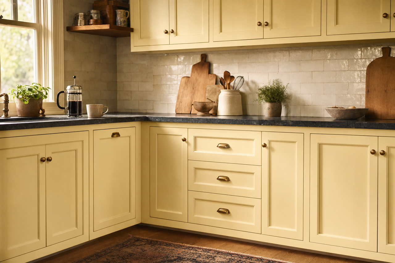 Featherbed by Benjamin Moore on cabinets