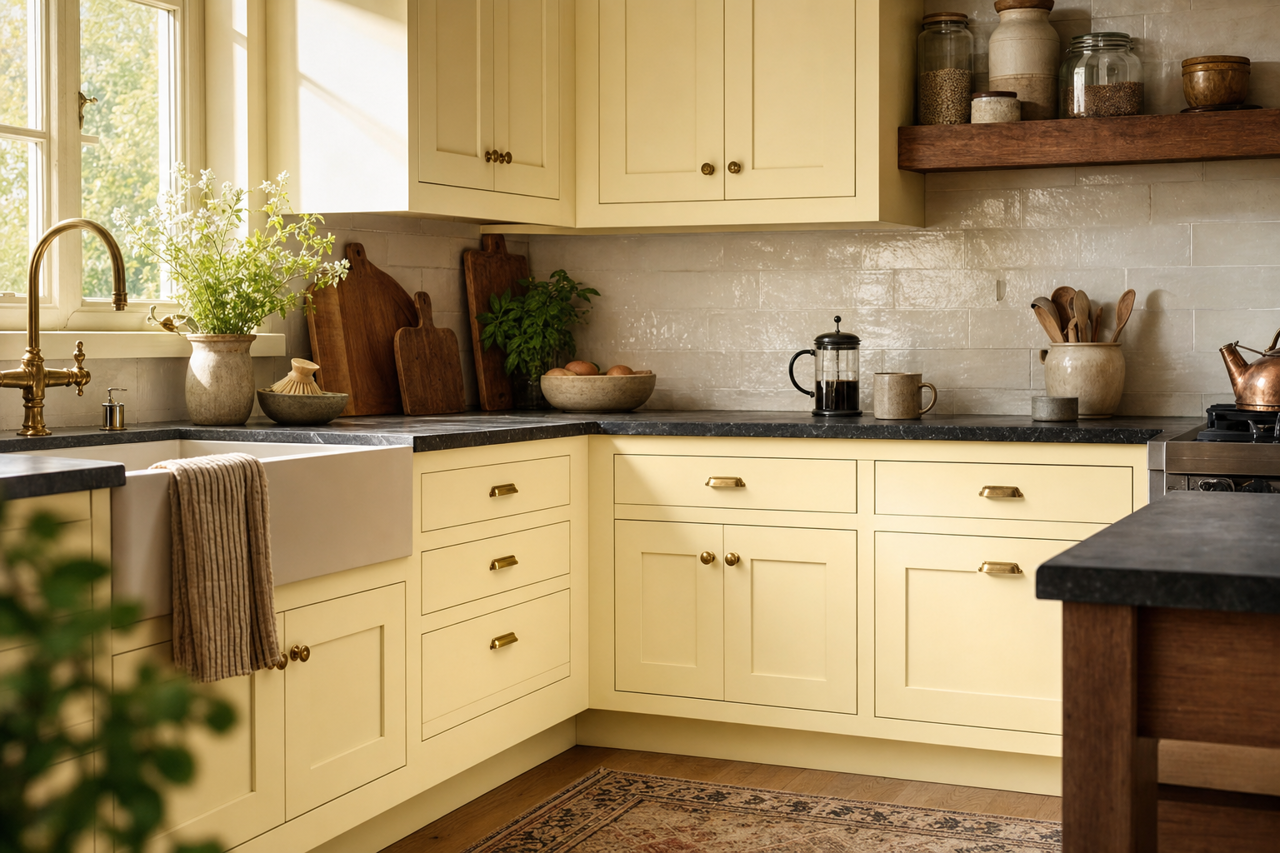Lemon by Benjamin Moore on cabinets