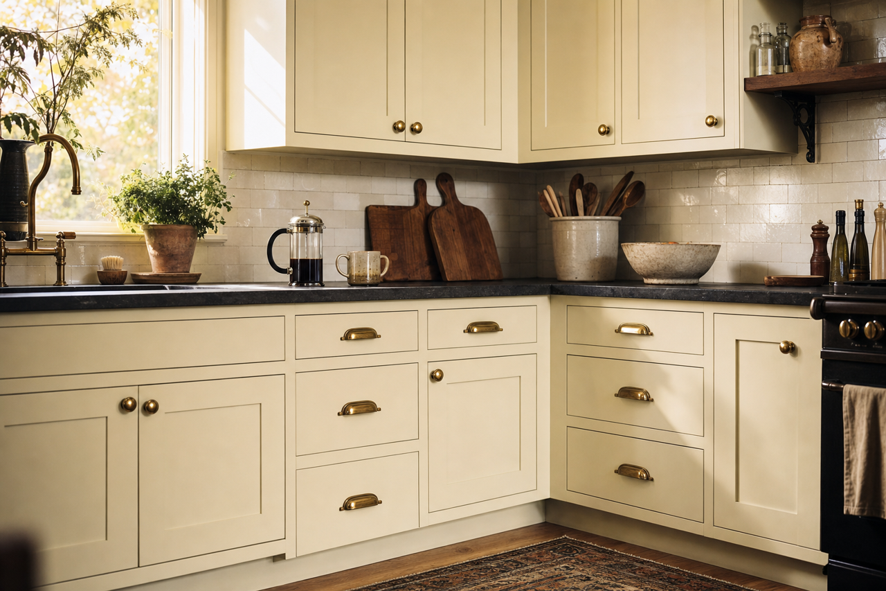 Celery Salt by Benjamin Moore on cabinets