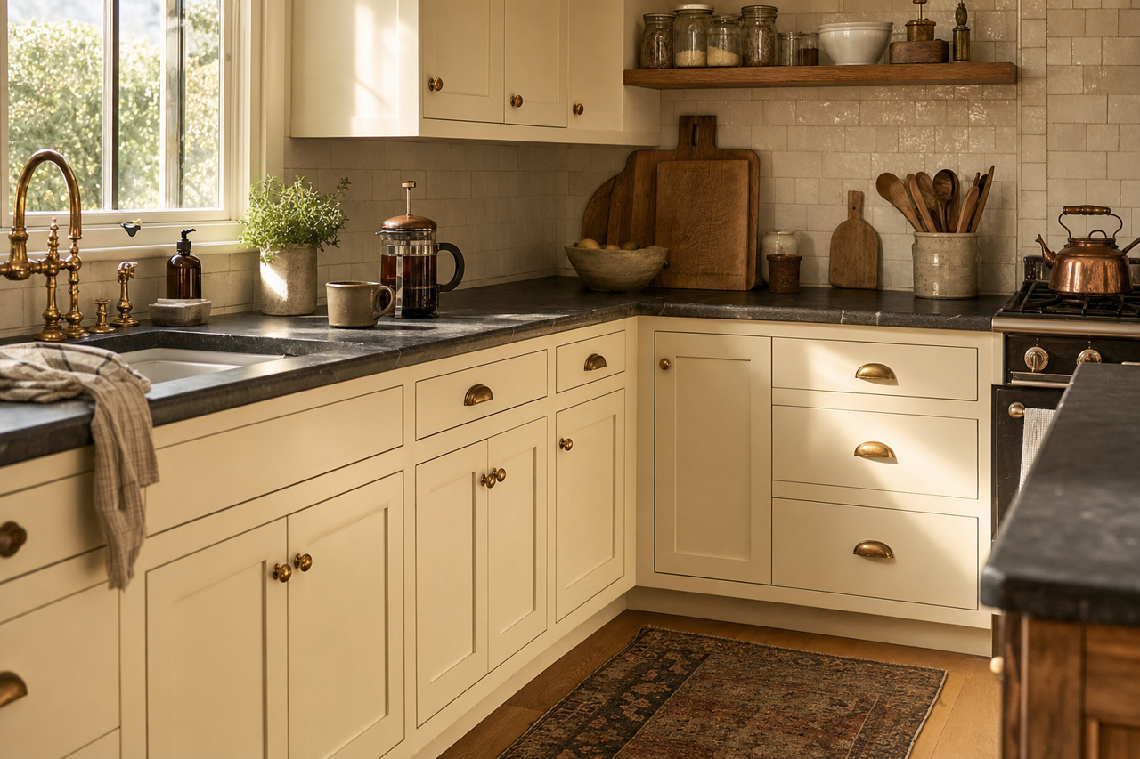 Seaspray by Benjamin Moore on cabinets