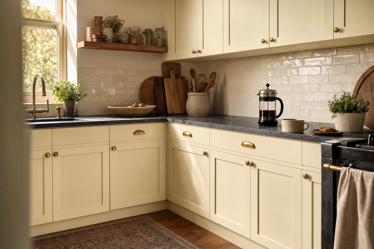Albany White by Benjamin Moore on cabinets