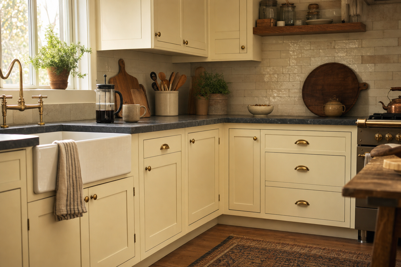 Pebble Rock by Benjamin Moore on cabinets