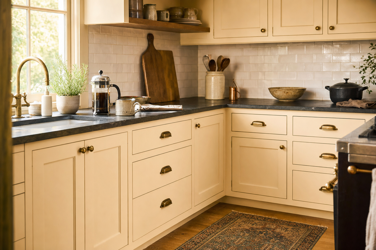 Sandy by Benjamin Moore on cabinets