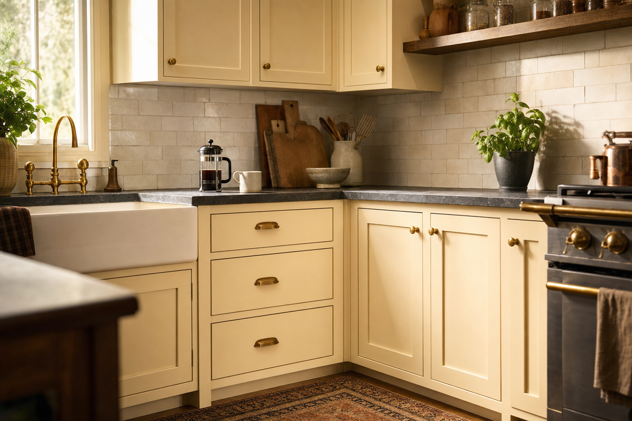 Sandy by Benjamin Moore on cabinets
