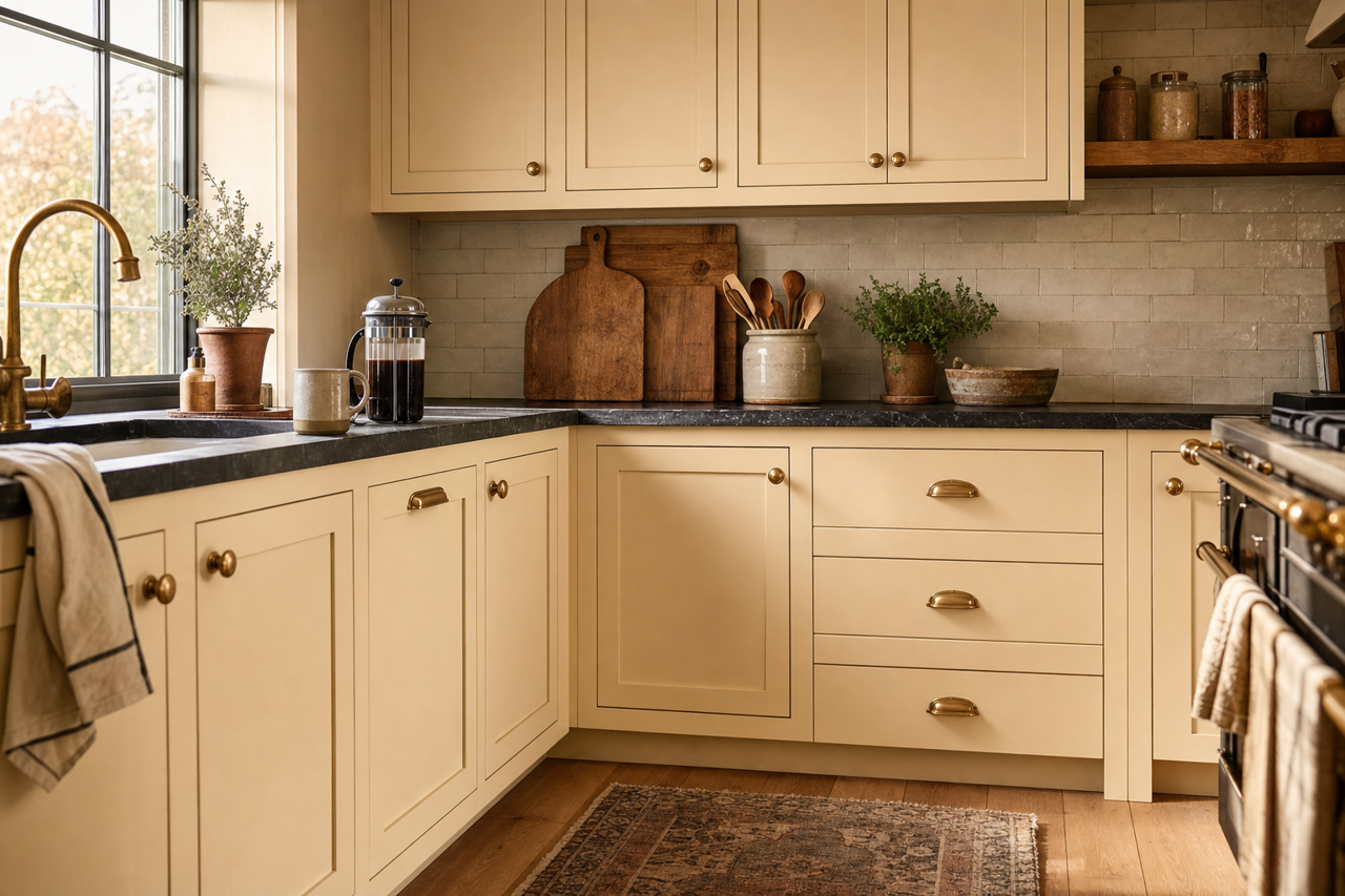 Natural Wicker by Benjamin Moore on cabinets