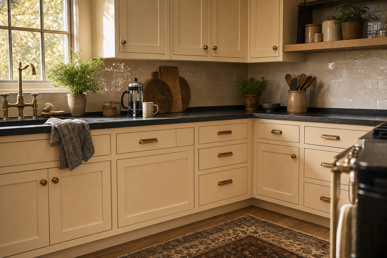 Cayman by Benjamin Moore on cabinets