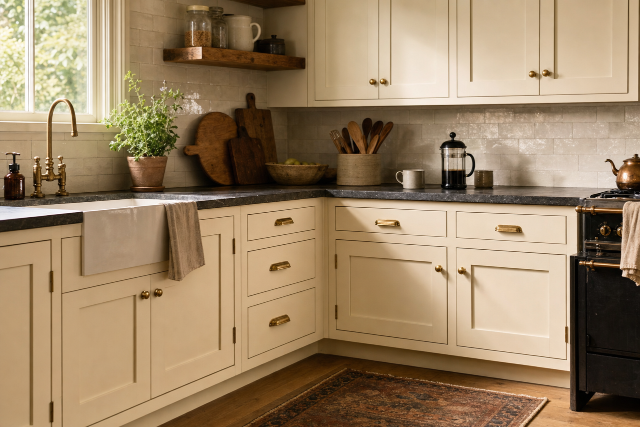 Feather by Benjamin Moore on cabinets