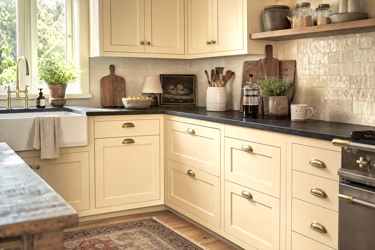 Ocean Beach by Benjamin Moore on cabinets