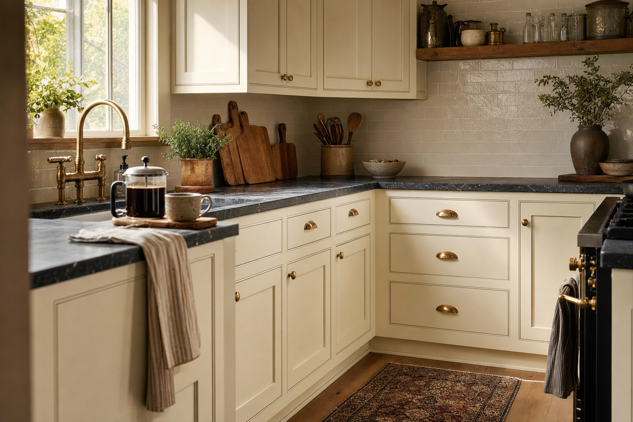 Seapearl by Benjamin Moore on cabinets