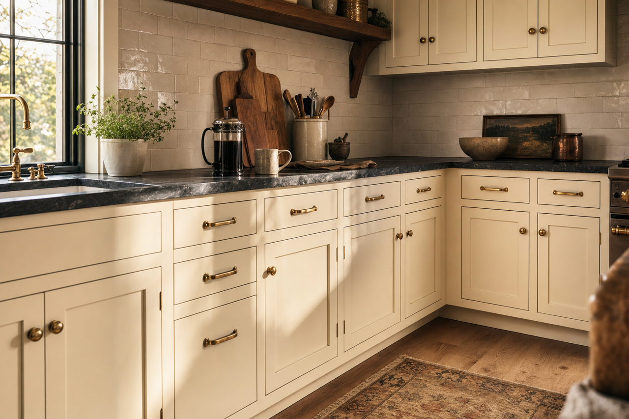 White Sand by Benjamin Moore on cabinets