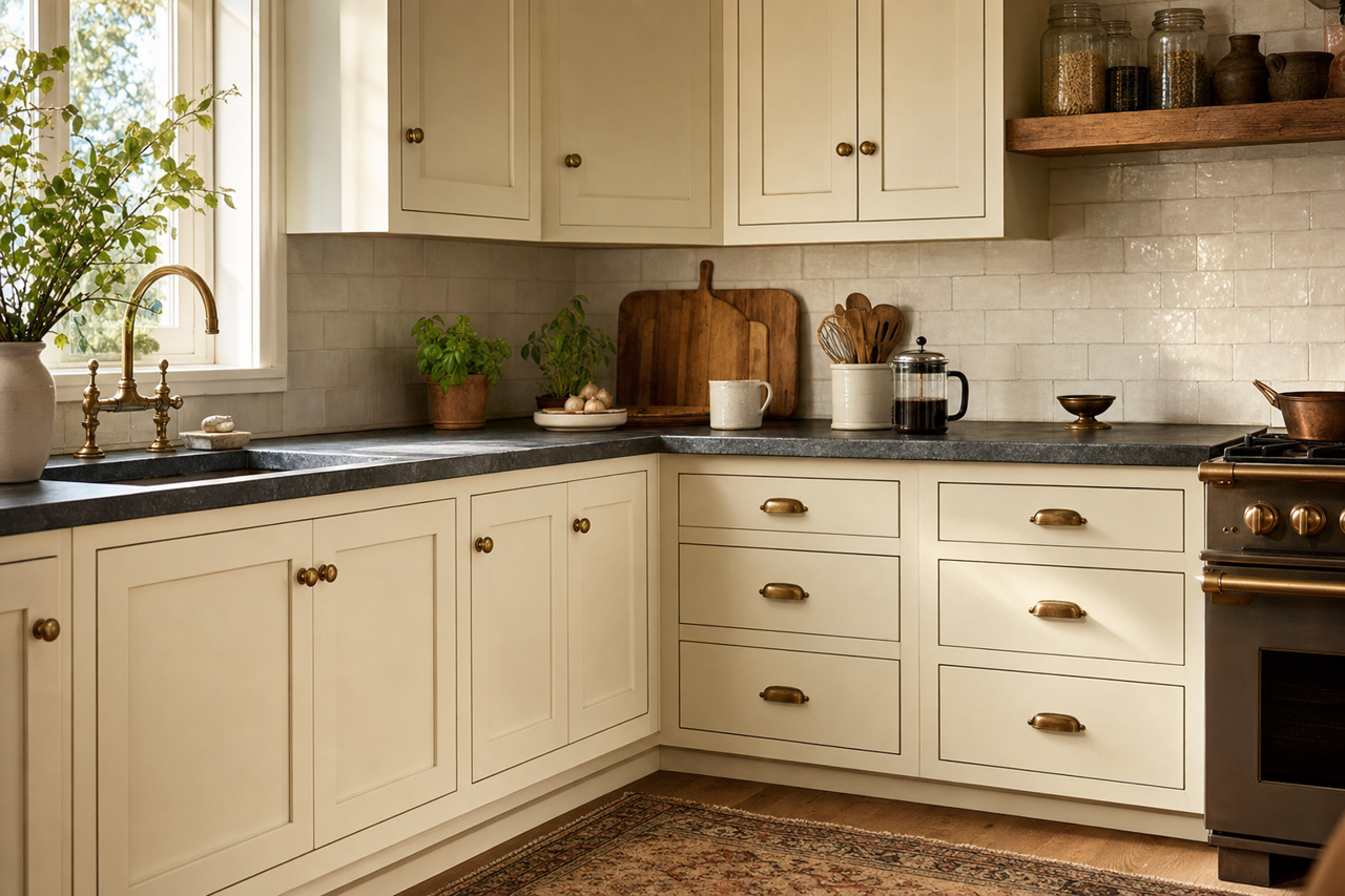 Soft Chamois by Benjamin Moore on cabinets