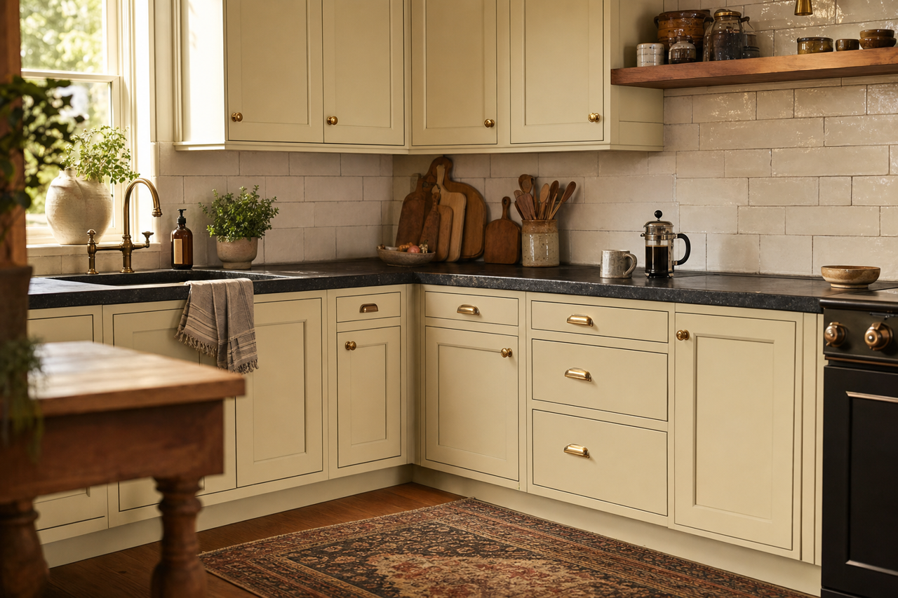 Coastal Fog by Benjamin Moore on cabinets