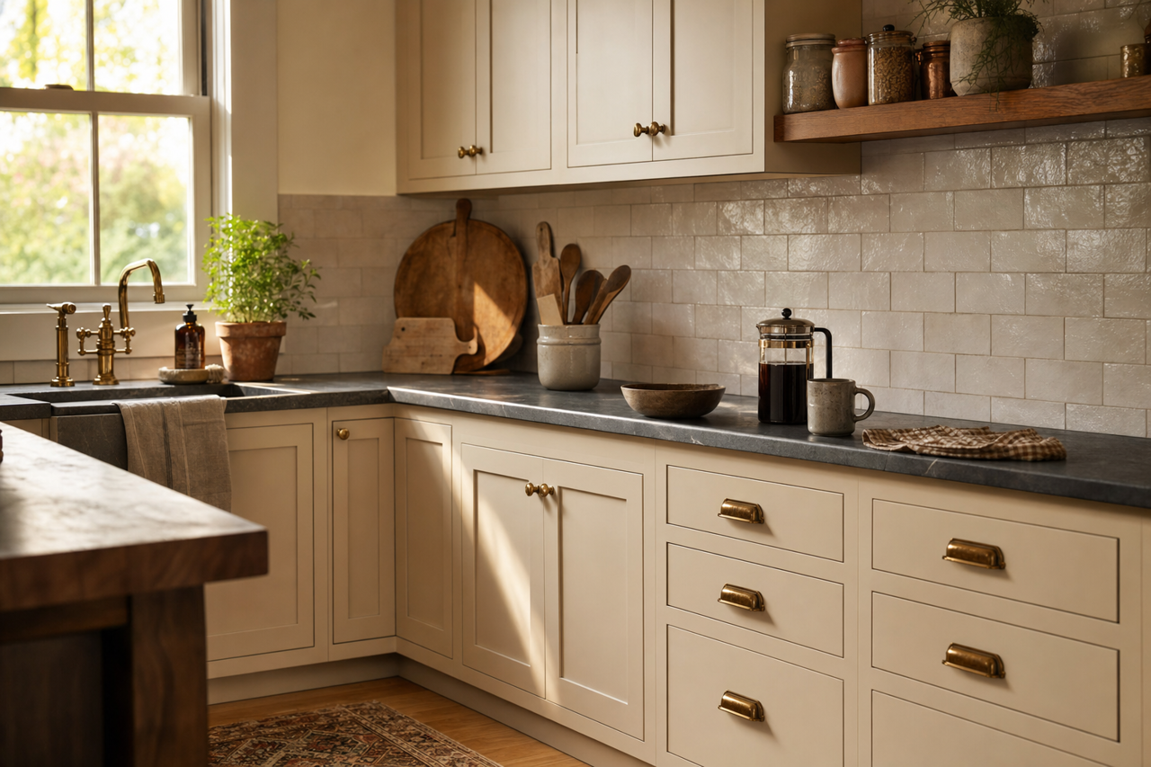 Cedar Key by Benjamin Moore on cabinets