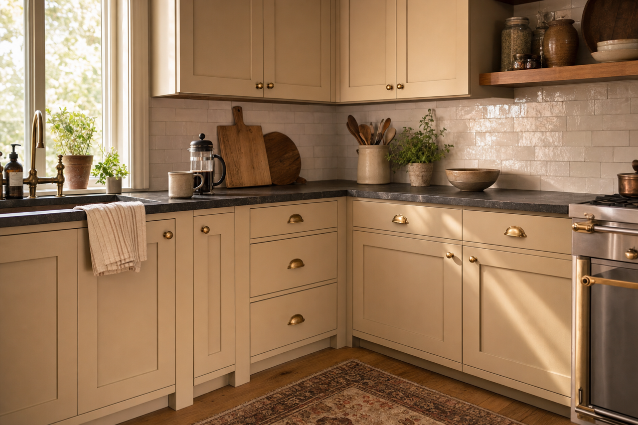 Stone Hearth by Benjamin Moore on cabinets