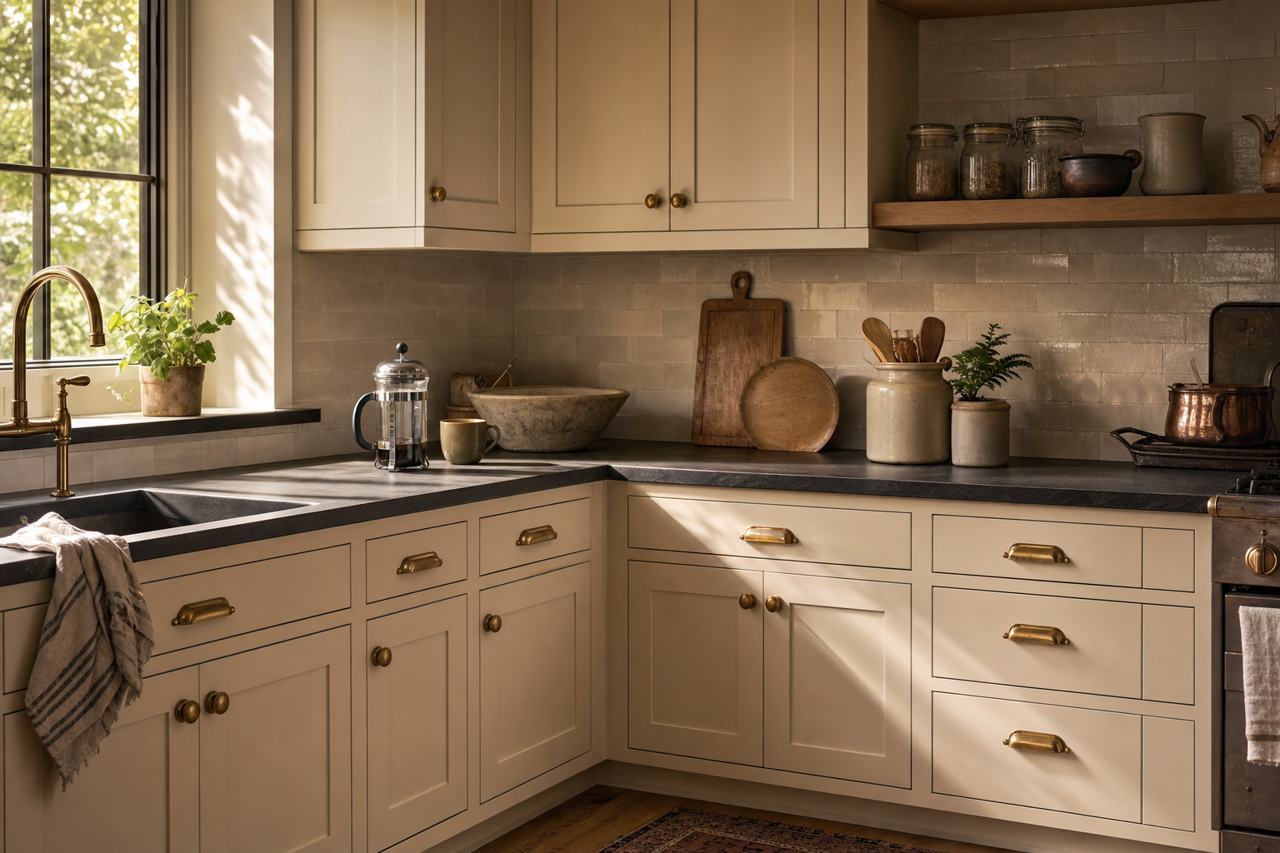 Alphano Beige by Benjamin Moore on cabinets