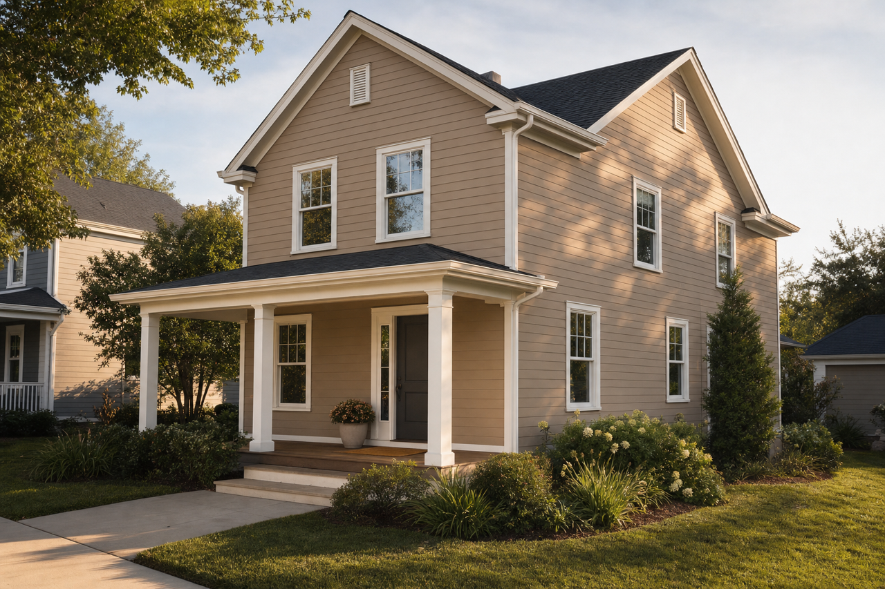 Ticonderoga Taupe by Benjamin Moore on exterior