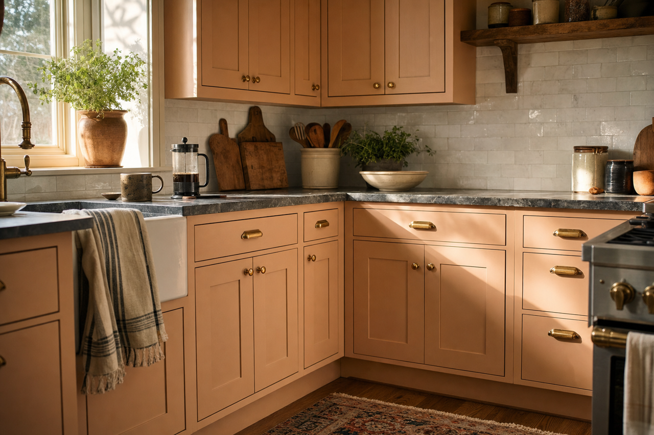 Ashen Tan by Benjamin Moore on cabinets