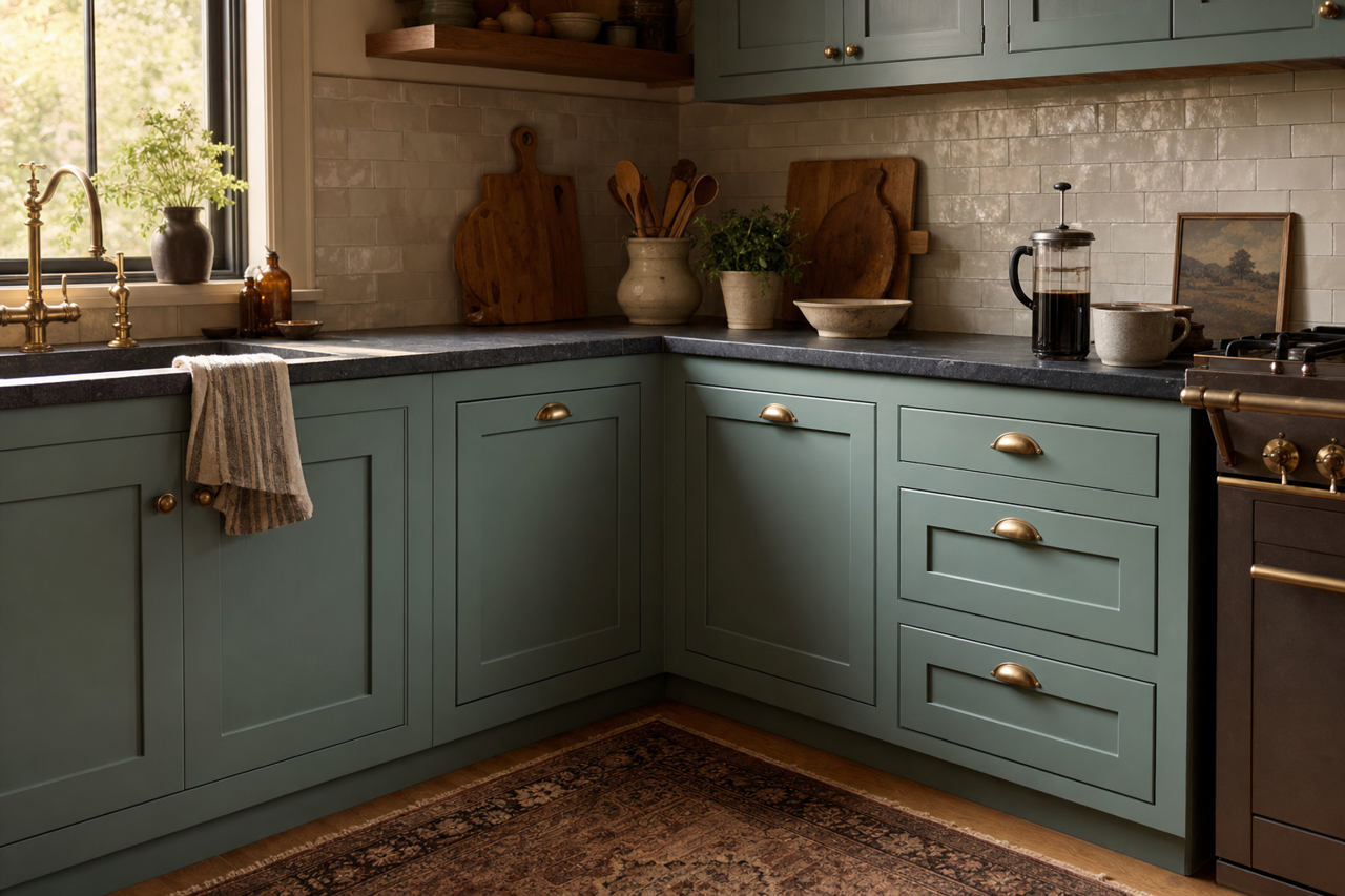 Mountain Laurel by Benjamin Moore on cabinets